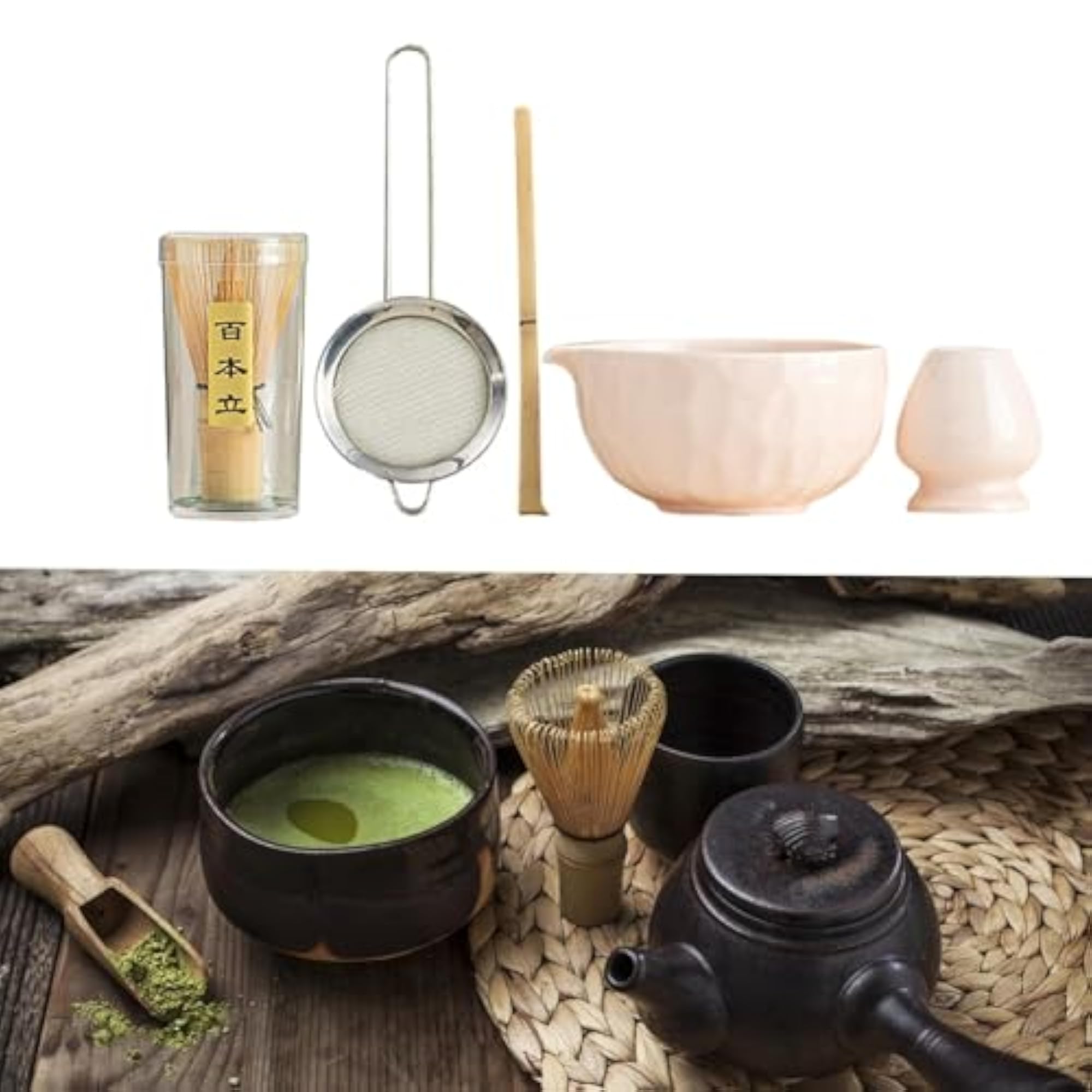 5X Matcha Set, Bamboo Spoon Sifter Handcrafted Portable Whisk